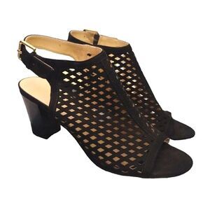 Liz Claiborne Gemma Black Faux Suede Block Heel Bootie Sandals Size 8